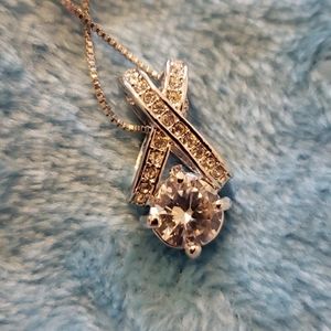 Silvertone Cubic Zirconia Necklace / 2+ caret